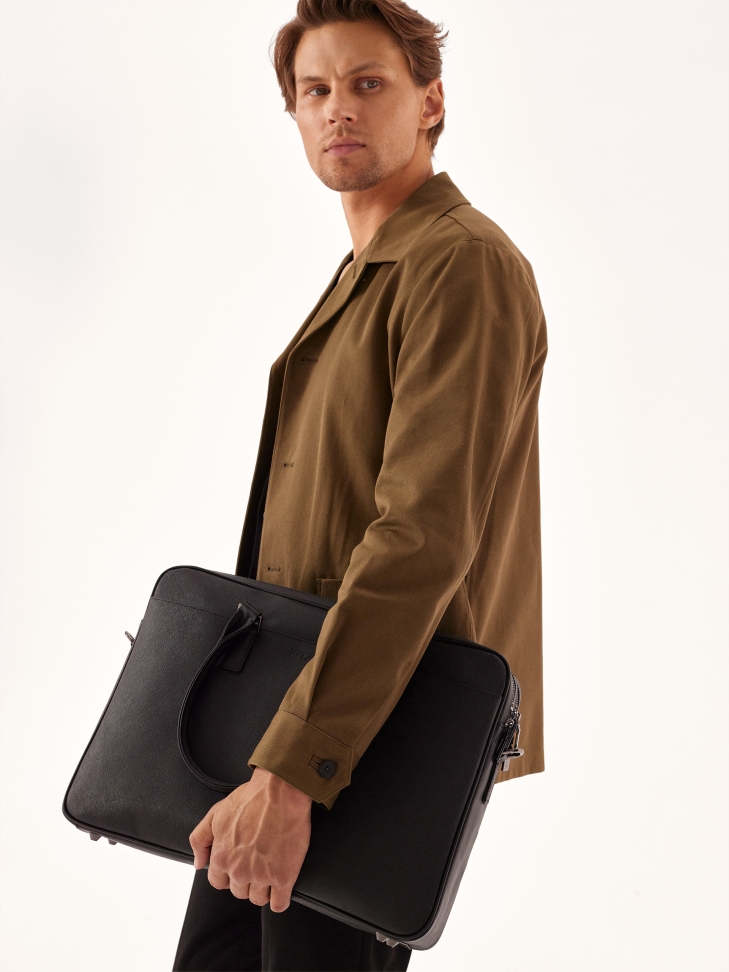 Cartella a mano e a spalla da uomo in pelle nera FRANCO