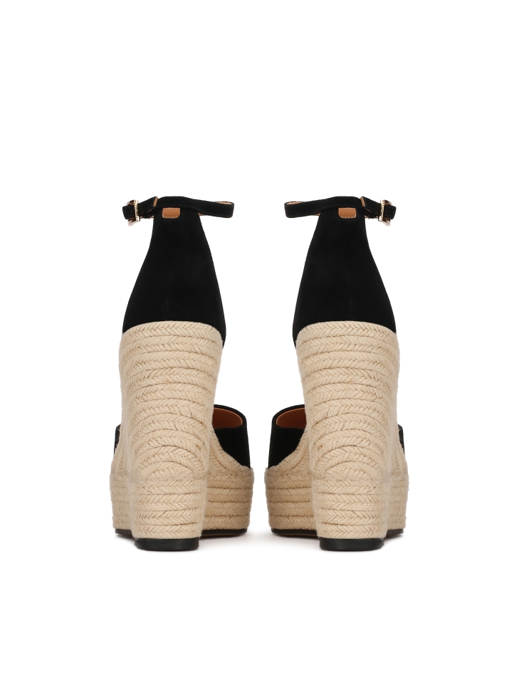 Sandali con zeppa in camoscio nero su plateau BELLS