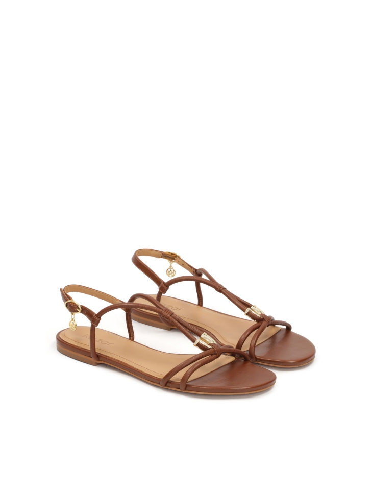 Sandali piatti marroni in pelle pieno fiore GERI