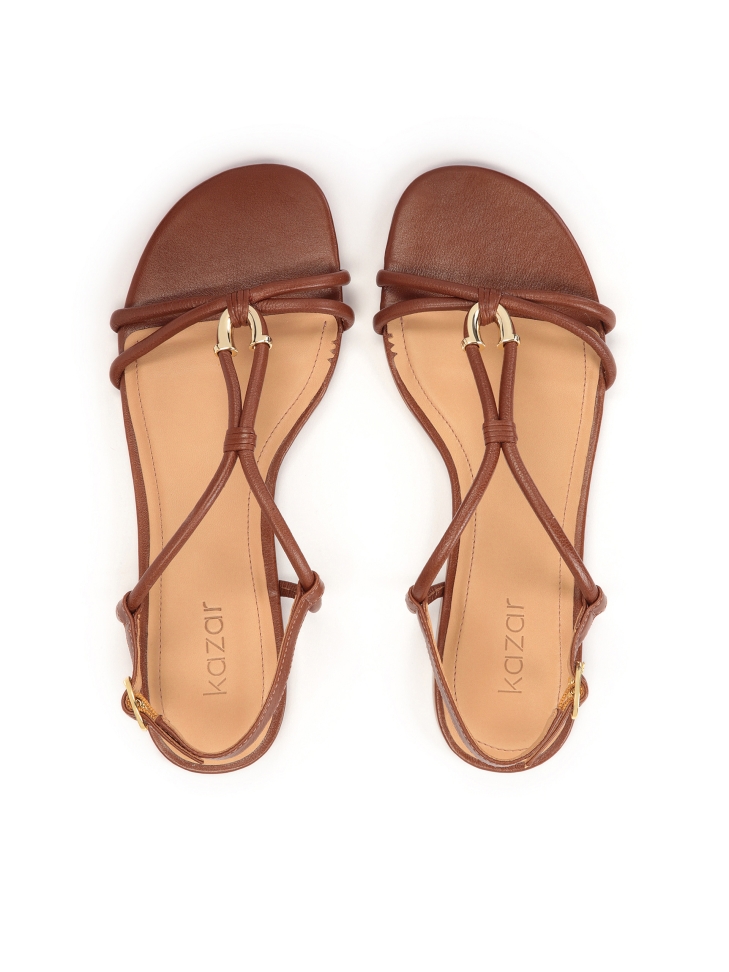 Sandali piatti marroni in pelle pieno fiore GERI