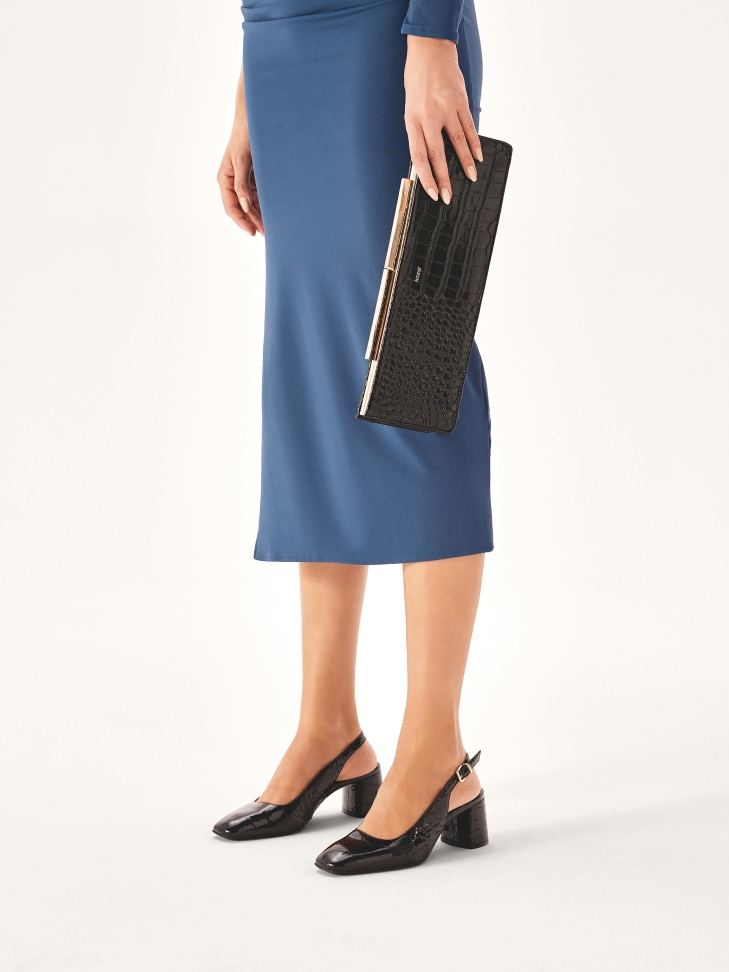 Borsa occasionale allungata in pelle con motivo croco TEID