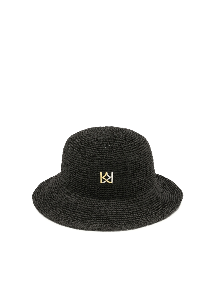 Cappello di paglia nero con monogramma LAGUNA