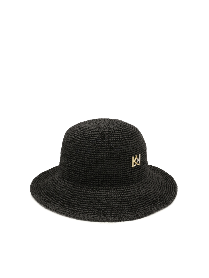 Cappello di paglia nero con monogramma LAGUNA