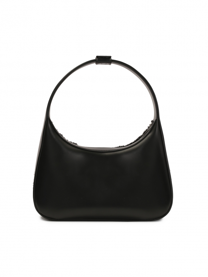 Borsa a tracolla in pelle nera e lana di pecora KS TESS