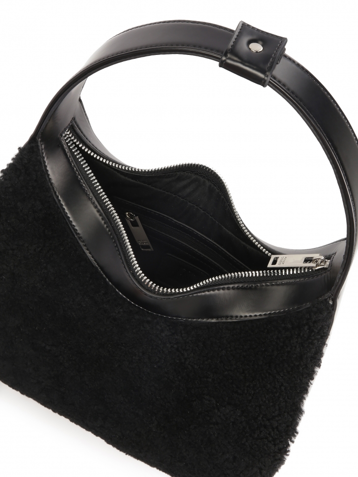 Borsa a tracolla in pelle nera e lana di pecora KS TESS