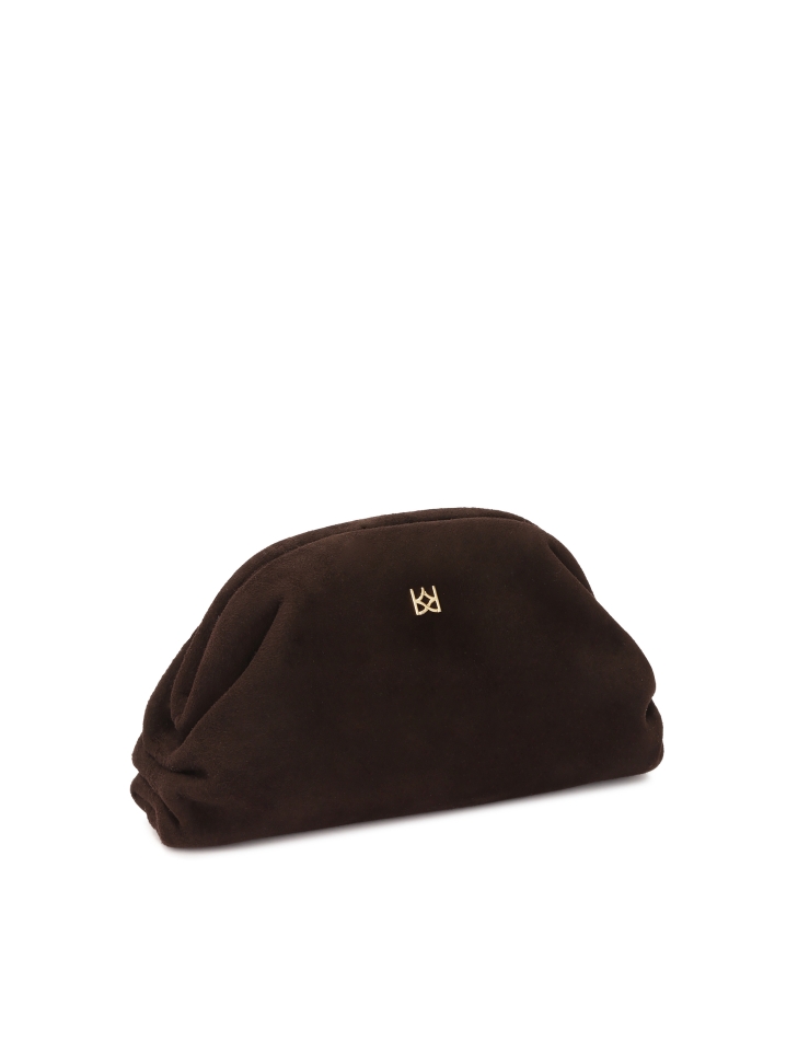 Borsa in pelle scamosciata marrone con struttura in metallo GLOW