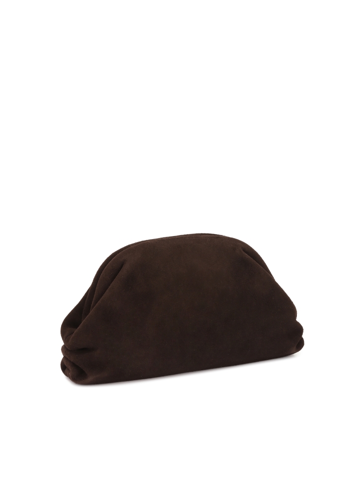 Borsa in pelle scamosciata marrone con struttura in metallo GLOW