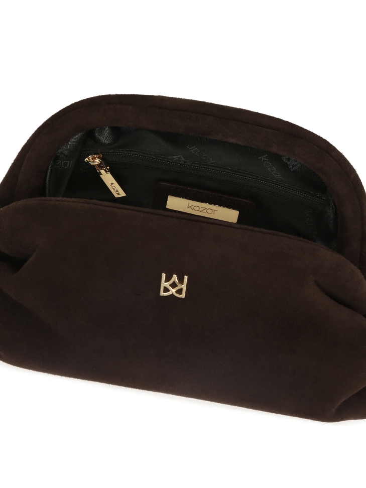 Borsa in pelle scamosciata marrone con struttura in metallo GLOW