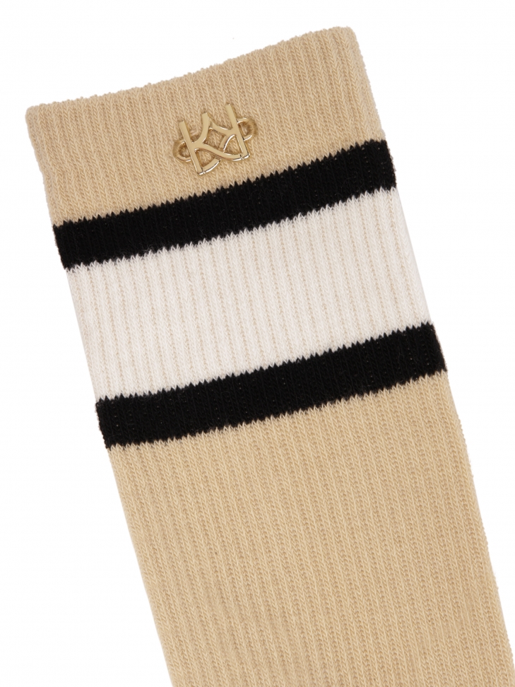 Calzini di cotone beige decorati con un monogramma dorato TANEY