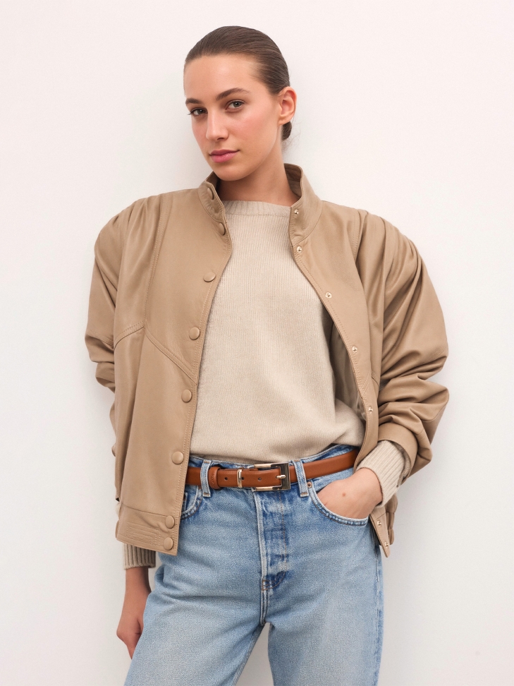 Cintura stretta in pelle naturale marrone  AGUADA