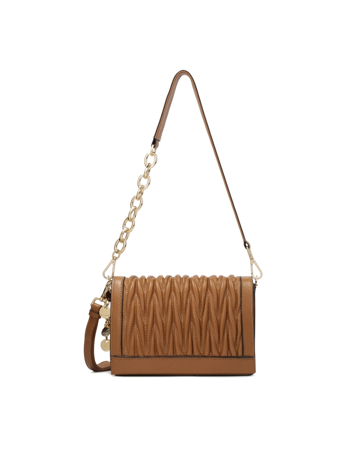 Borsa a mano in pelle con patta trapuntata e due cinghie  JONNA