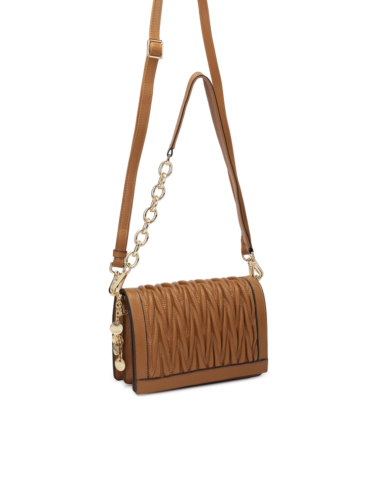 Borsa a mano in pelle con patta trapuntata e due cinghie  JONNA