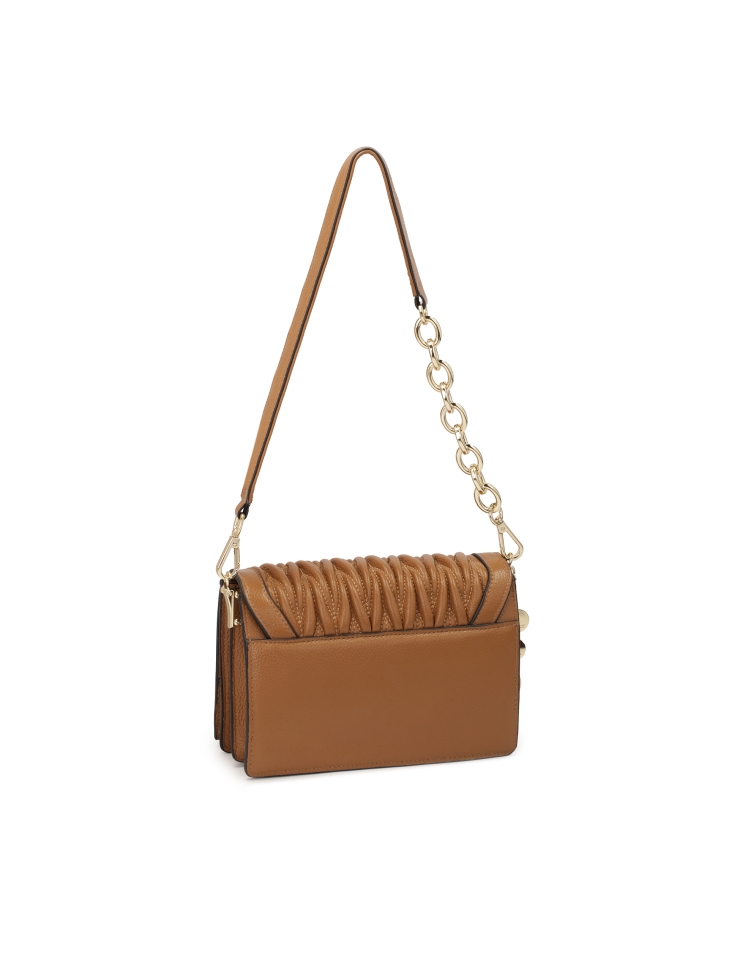 Borsa a mano in pelle con patta trapuntata e due cinghie  JONNA