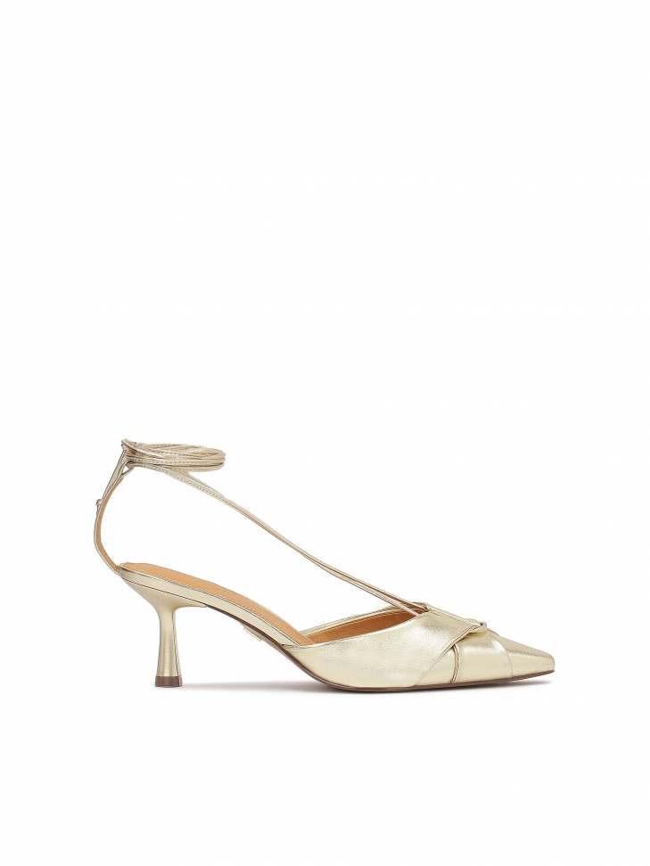 Décolleté con tacco aperto di colore oro KIRA