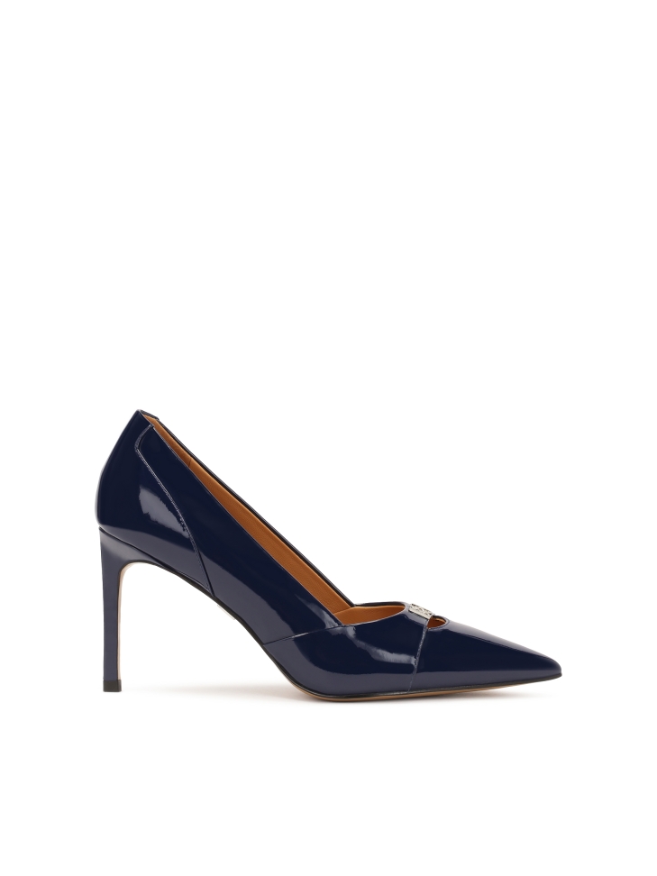 Décolleté con tacco in vernice blu navy FELICIA