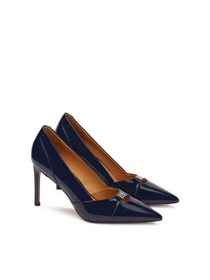Décolleté con tacco in vernice blu navy FELICIA