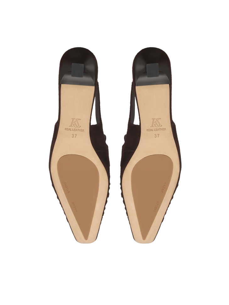 Décolleté in pelle scamosciata marrone con impunture decorative KS MOULIN