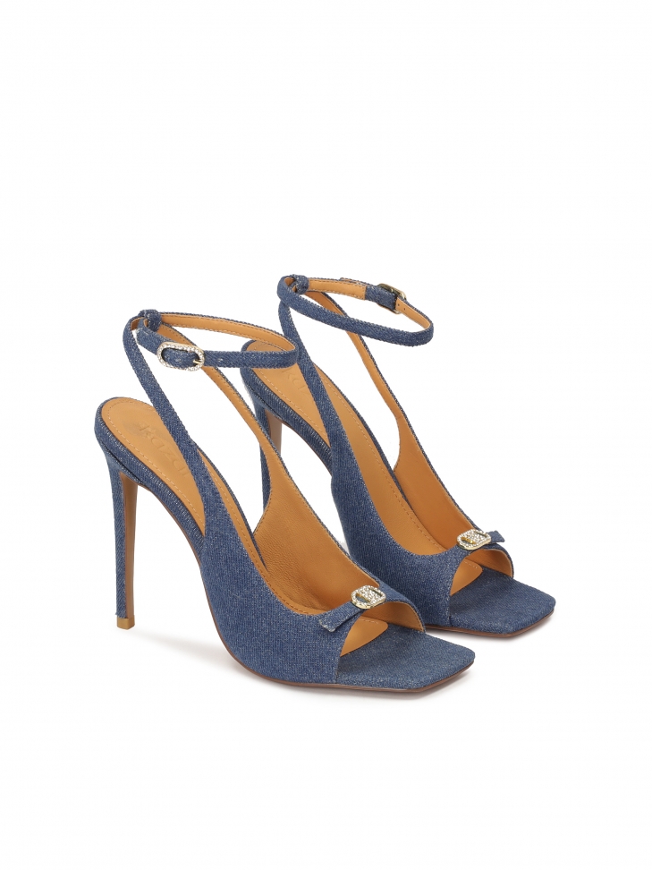 Sandali con tacco in tessuto denim blu FLAME