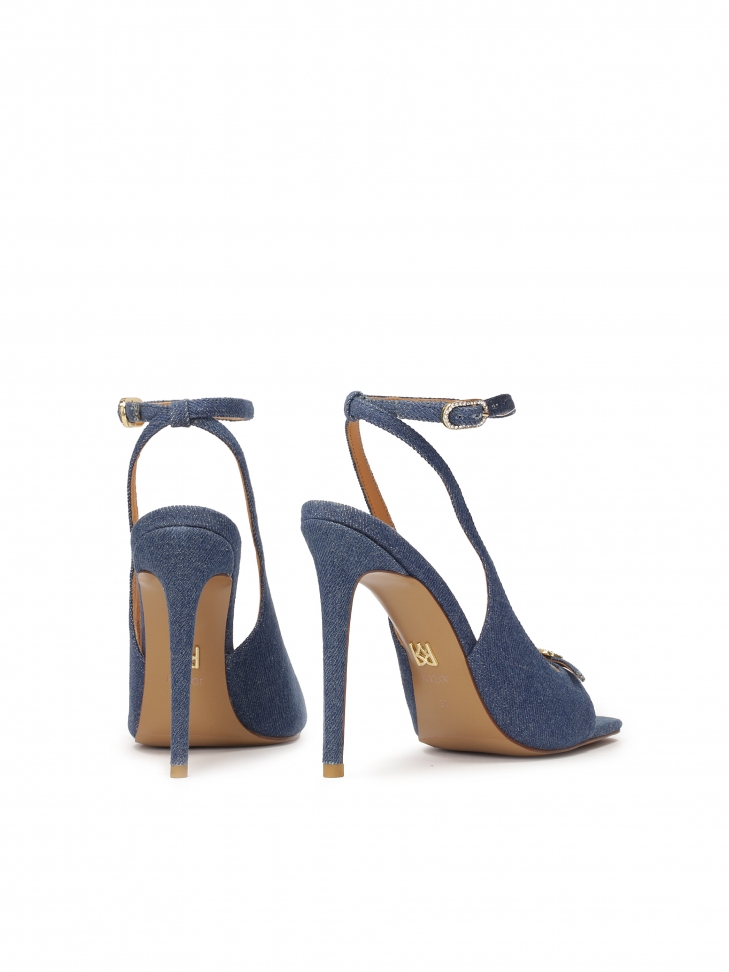 Sandali con tacco in tessuto denim blu FLAME