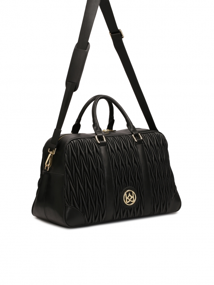 Borsa da viaggio in morbida pelle trapuntata nera TRIP