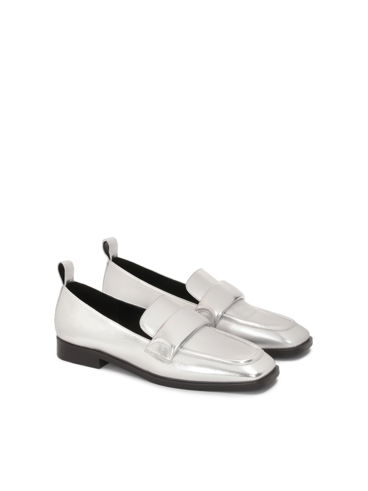 Mocassini argentati con punta quadrata ALBA