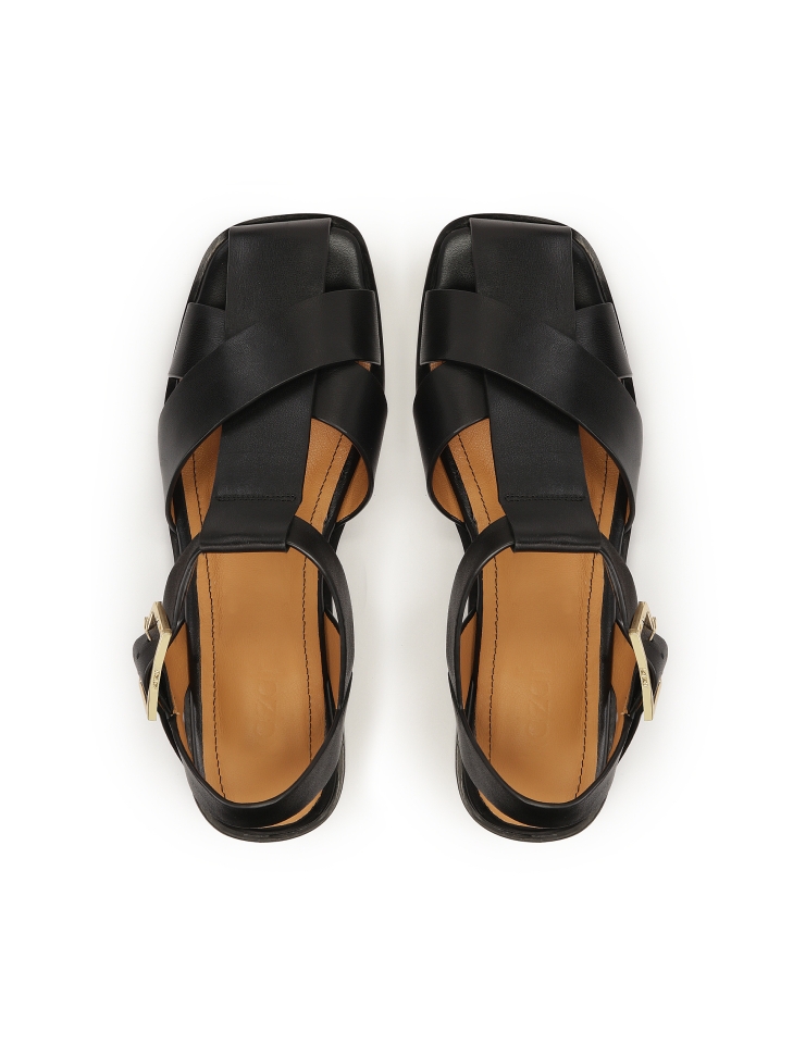 Sandali in pelle nera con cinturini incrociati  MANORI