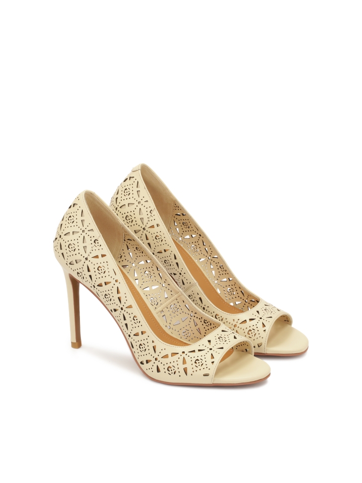 Décolleté peep toe color crema con motivo traforato  AUDE