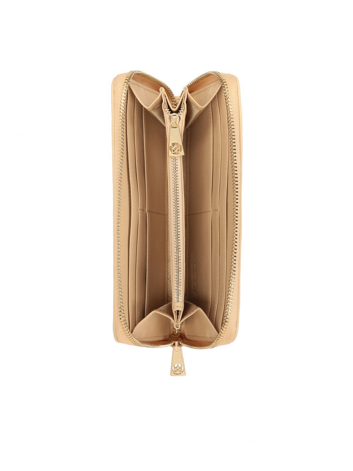 Portafoglio in pelle beige con chiusura a cerniera CERRA