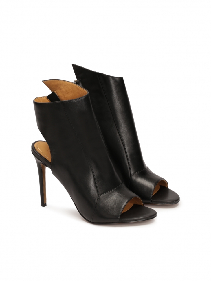 Stivali peep toe in pelle nera AUDE