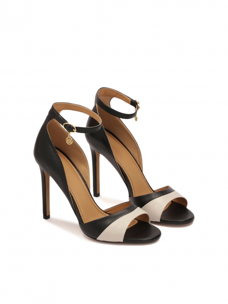 Sandali con tacco neri e beige DUNA