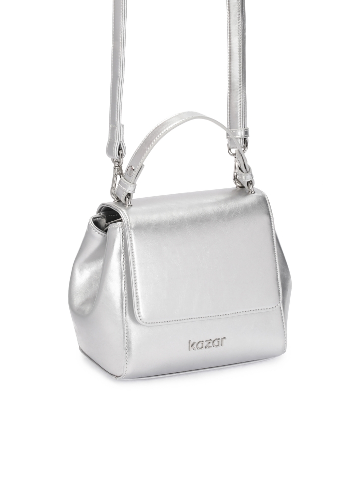 Bauletto argentato con manico e tracolla KRISTENA