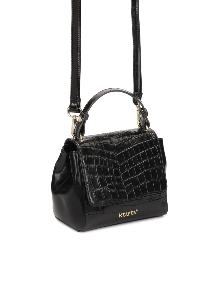 Borsa nera con manico decorato con motivi in rilievo KRISTENA