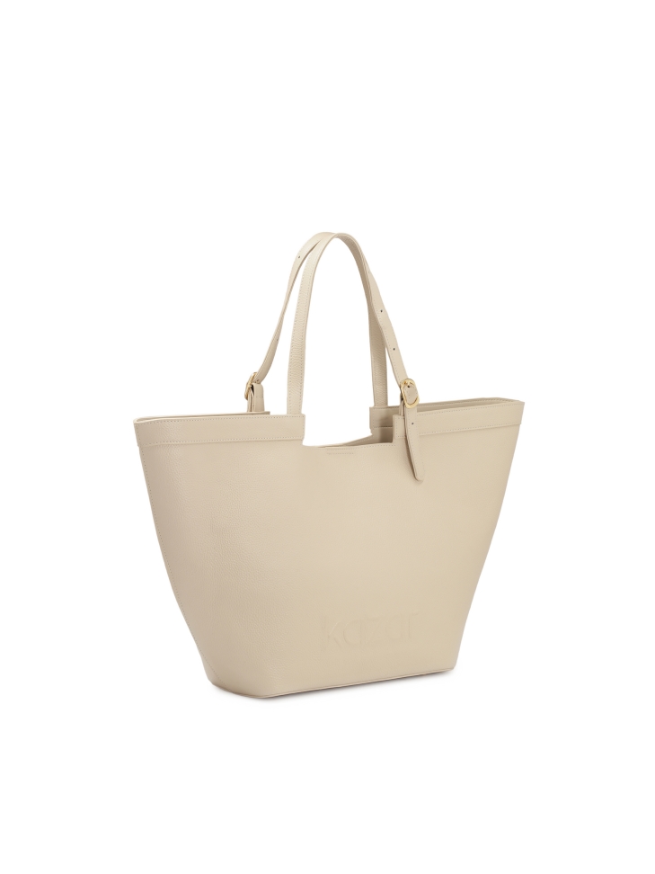 Borsa a tracolla grande in pelle liscia color crema  NAN