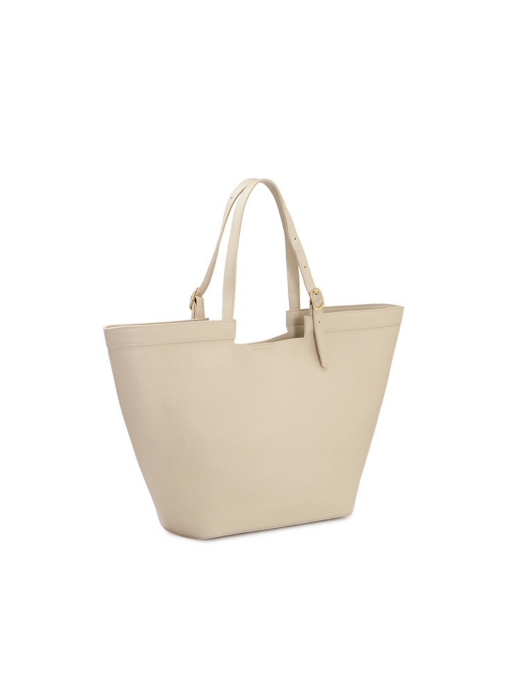 Borsa a tracolla grande in pelle liscia color crema  NAN