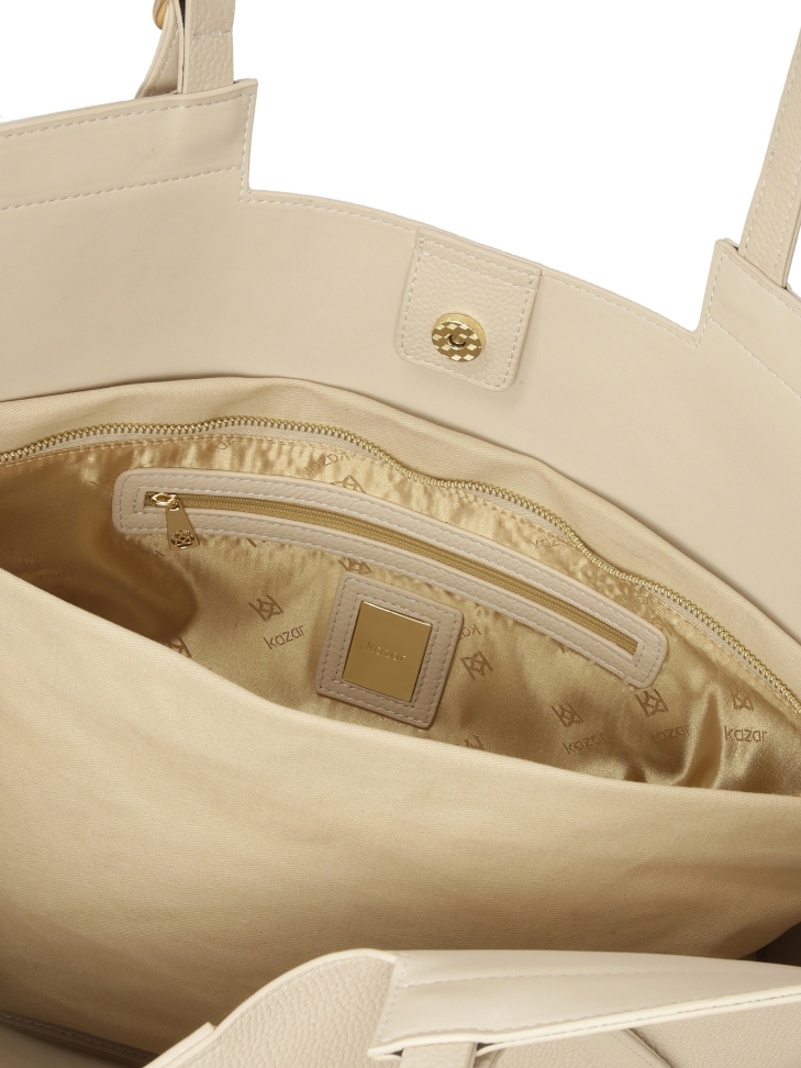 Borsa a tracolla grande in pelle liscia color crema  NAN