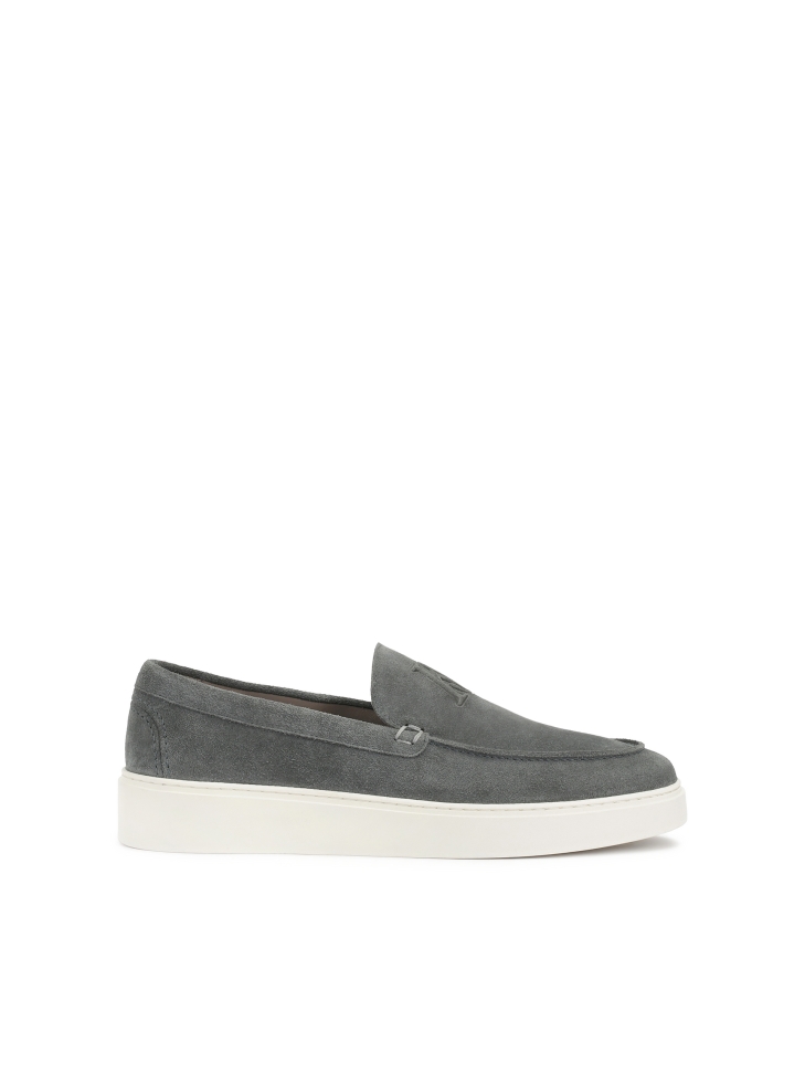 Scarpe in pelle scamosciata grigia con tomaia slip-on con logo KS ETIENNE