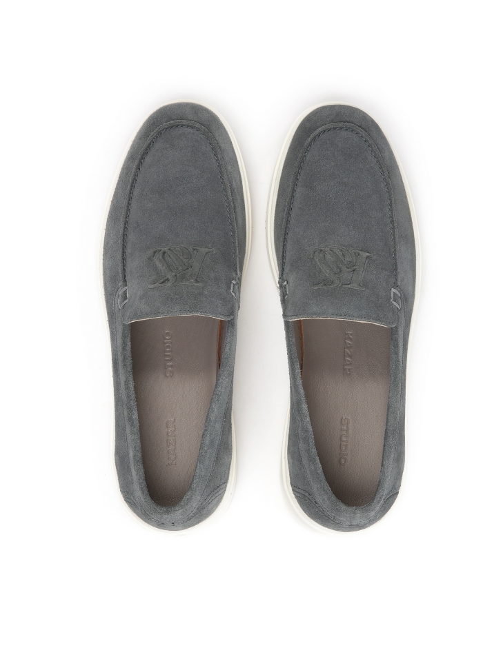 Scarpe in pelle scamosciata grigia con tomaia slip-on con logo KS ETIENNE