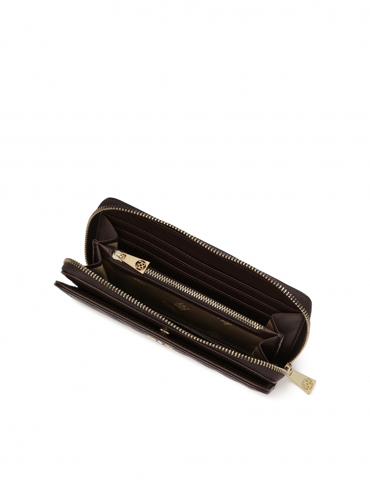 Portafoglio marrone scuro con trapuntatura e logo KAZAR ROLETTE