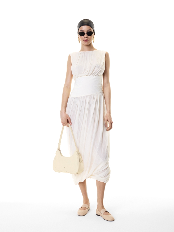 Borsa a mano baguette color crema con finiture in argento KS ADORI