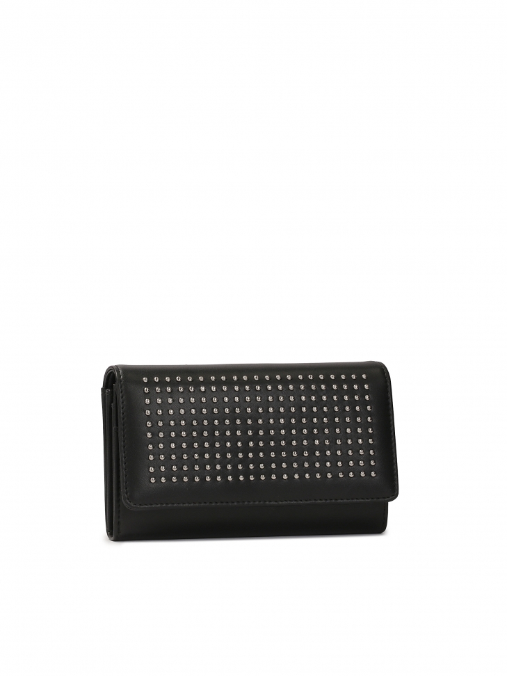 Portafoglio nero di medie dimensioni con rivetti sul davanti  SANTI