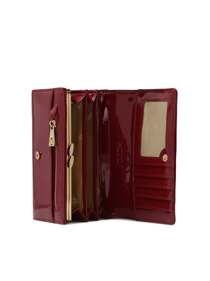 Elegante portafoglio in vernice con grande decorazione sul davanti SANTI