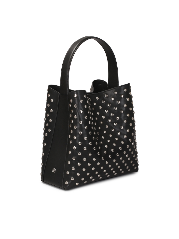 Borsa in pelle nera decorata con rivetti rotondi LAURIE L