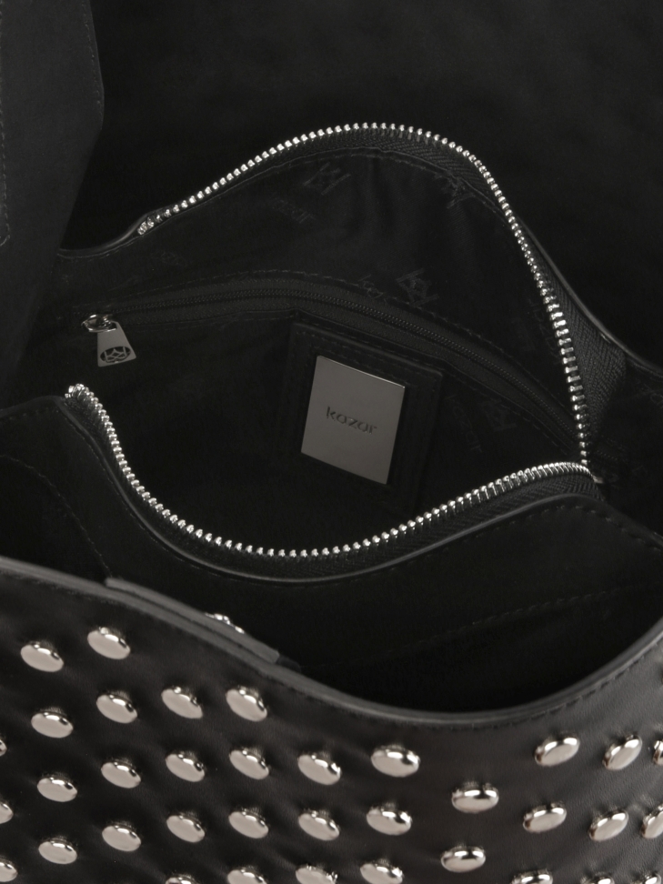 Borsa in pelle nera decorata con rivetti rotondi LAURIE L