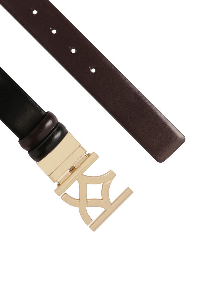 Cintura in pelle bifacciale nera e marrone MANUELA