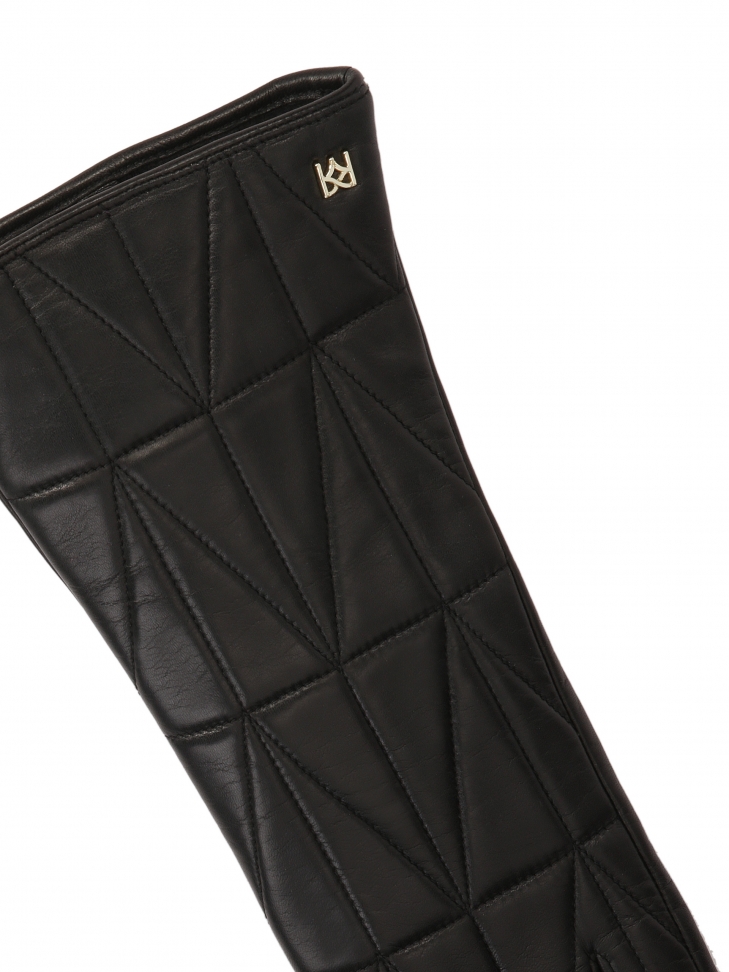 Guanti lunghi neri con cuciture a motivi geometrici SENECA