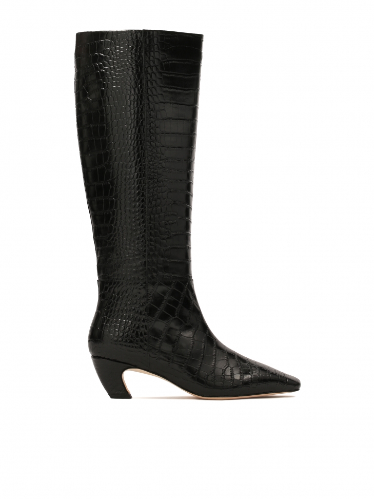 Stivali neri con motivo animalier su tacco gattino KS KESLEY