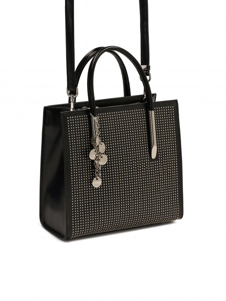 Borsetta nera con portachiavi decorato con strass argentati LEXIE