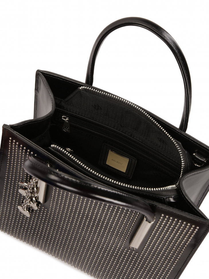 Borsetta nera con portachiavi decorato con strass argentati LEXIE