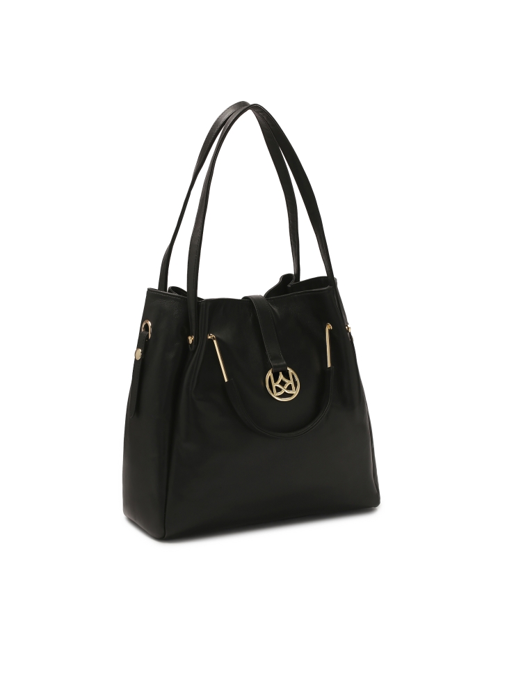 Borsa a tracolla nera e impugnature in metallo ALEXANDRIA