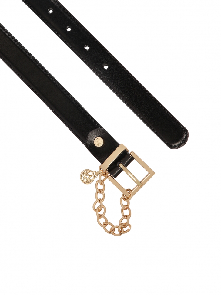 Cintura stretta in pelle nera con catena CASCADE